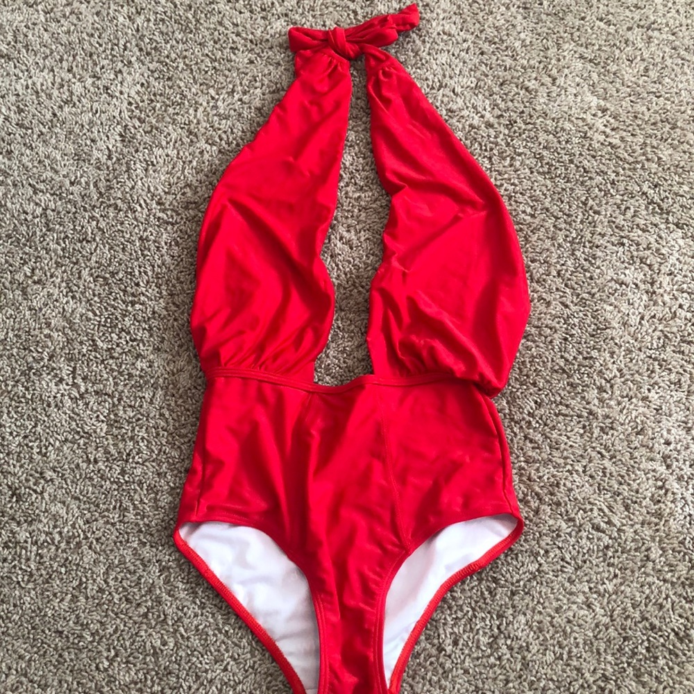 Red One Piece Halter Swimsuit